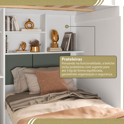 Beliche Miracoli com Escrivaninha e Escada Branco - Pnr Móveis