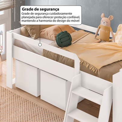 Cama Infantil Yuuk 2 Baús com Escada Branco - Pnr Móveis