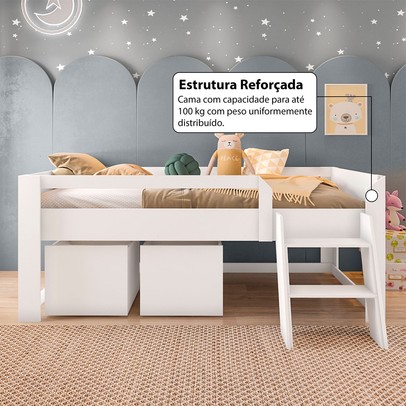 Cama Infantil Yuuk 2 Baús com Escada Branco - Pnr Móveis