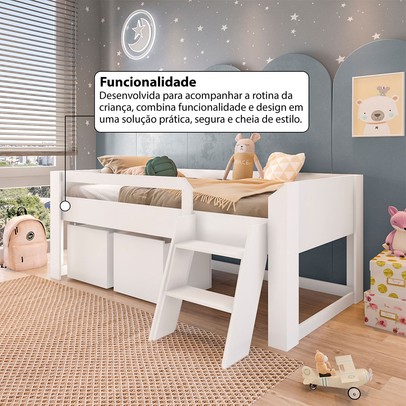 Cama Infantil Yuuk 2 Baús com Escada Branco - Pnr Móveis