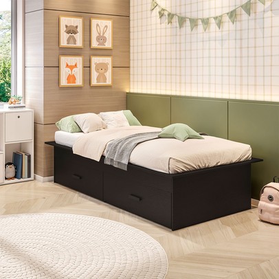 Cama Infantil May 2 Gavetas Confort Preto - Pnr Móveis