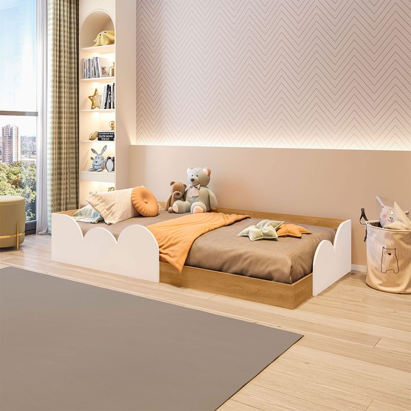 Cama Infantil Montessoriana Nube Branco/Freijó - Pnr Móveis