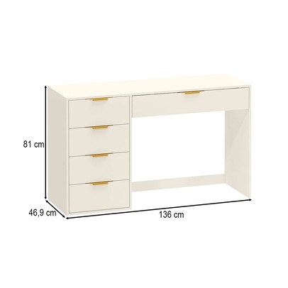 Mesa Escrivaninha Vita 5 Gavetas Off White - Pnr Móveis