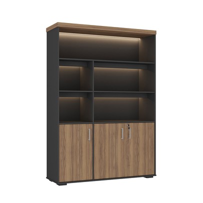 Armário para Escritório Tamburato com Led Nogal/Preto - Artany Movéis