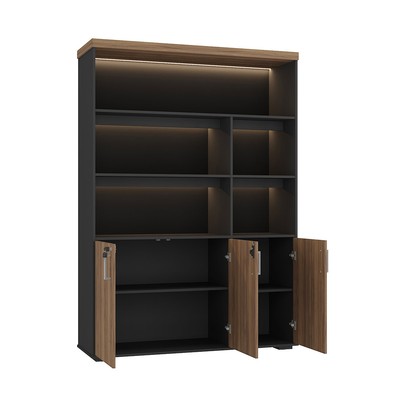 Armário para Escritório Tamburato com Led Nogal/Preto - Artany Movéis
