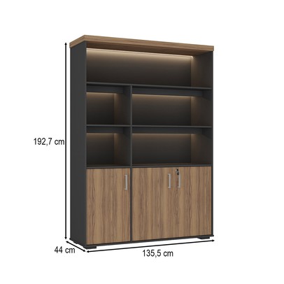 Armário para Escritório Tamburato com Led Nogal/Preto - Artany Movéis