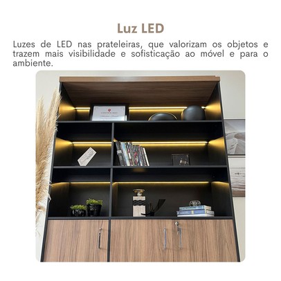 Armário para Escritório Tamburato com Led Nogal/Preto - Artany Movéis
