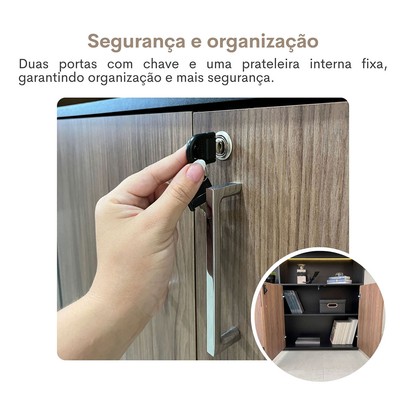 Armário para Escritório Tamburato com Led Nogal/Preto - Artany Movéis