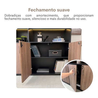 Armário para Escritório Tamburato com Led Nogal/Preto - Artany Movéis