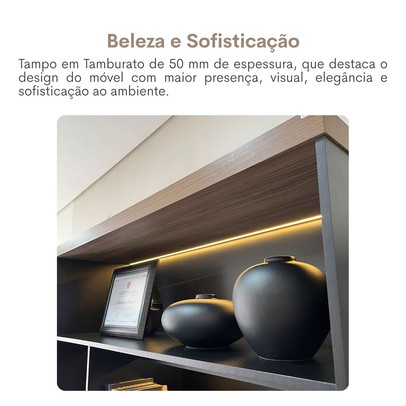 Armário para Escritório Tamburato com Led Nogal/Preto - Artany Movéis