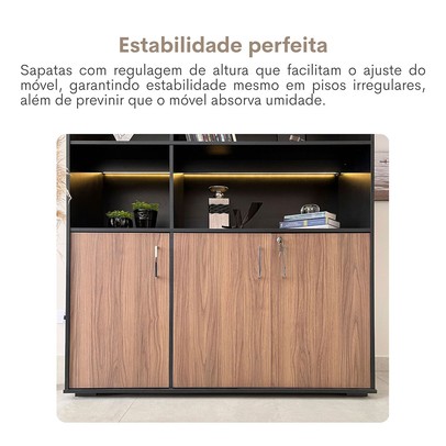 Armário para Escritório Tamburato com Led Nogal/Preto - Artany Movéis