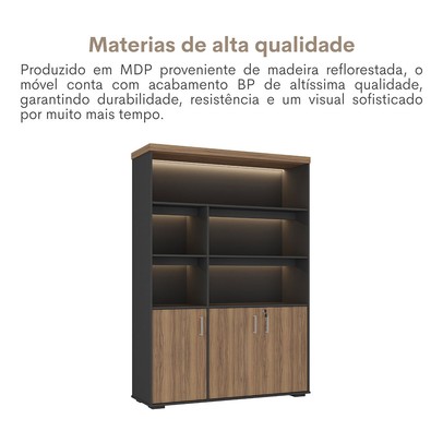 Armário para Escritório Tamburato com Led Nogal/Preto - Artany Movéis