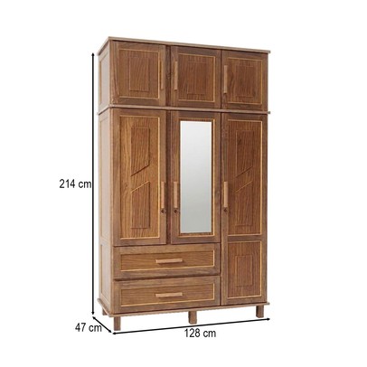 Guarda-Roupa Solteiro Acre 6 Portas 2 Gavetas com Espelho Ypê - Rodmoveis