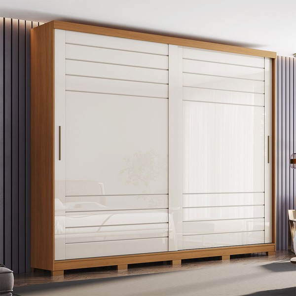 Guarda-Roupa Casal Cayman 2 Portas 6 Gavetas 100% Mdf Ripado Cinamomo/Off White - Henn