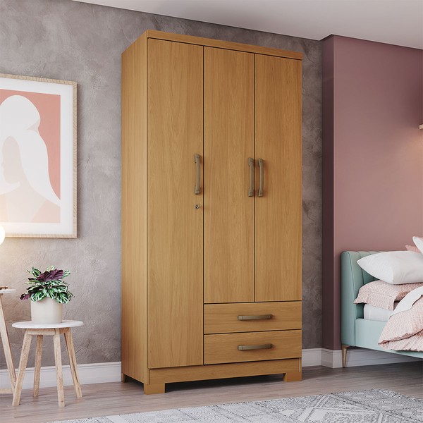 Guarda-Roupa Solteiro Açaí 3 Portas 2 Gavetas Cinamomo -  Henn