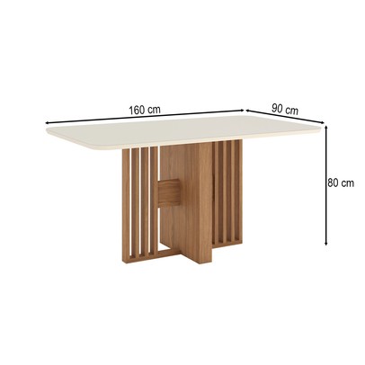 Mesa de Madeira Dinah 160 Cm com Vidro Nature/Off White - Henn