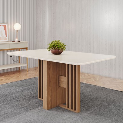 Mesa de Madeira Dinah 160 Cm com Vidro Nature/Off White - Henn