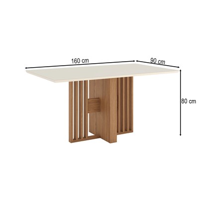 Mesa de Madeira Dinah 160 Cm com Vidro Sc150 Nature/Off White - Henn