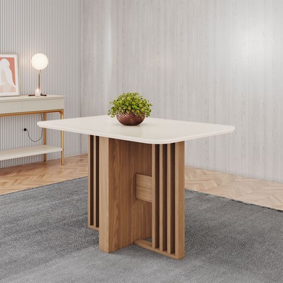 Mesa de Madeira Dinah 120 Cm com Vidro Nature/Off White - Henn