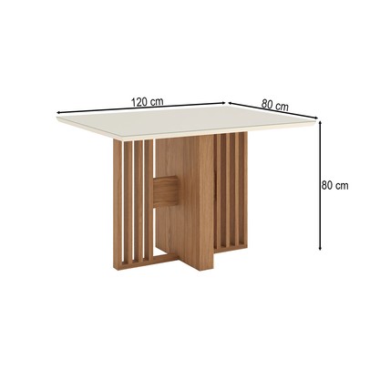 Mesa de Madeira Dinah 120 Cm com Vidro Ripado Sc153 Nature/Off White - Henn