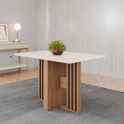Mesa de Madeira Dinah 120 Cm com Vidro Ripado Sc153 Nature/Off White - Henn