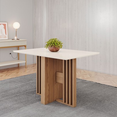Mesa de Madeira Dinah 120 Cm Ripado Nature/Off White - Henn