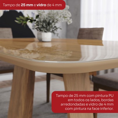 Mesa de Madeira Lins 120 Cm com Vidro Nature - Henn