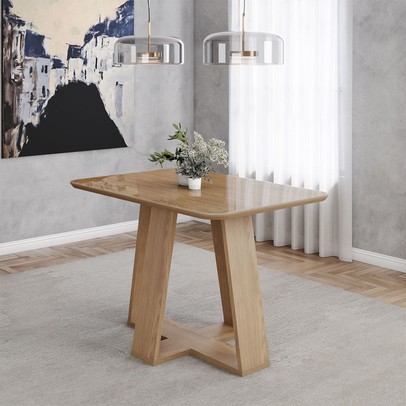 Mesa de Madeira Lins 120 Cm com Vidro Nature - Henn