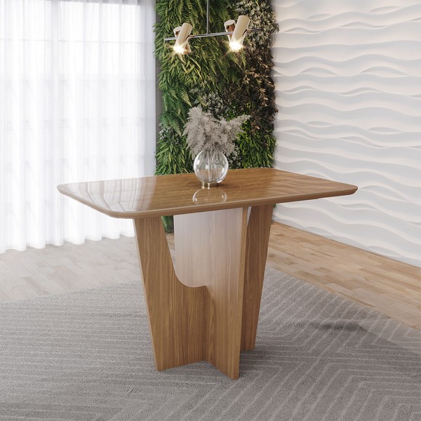Mesa de Madeira Vértice 120 Cm com Vidro Nature - Henn