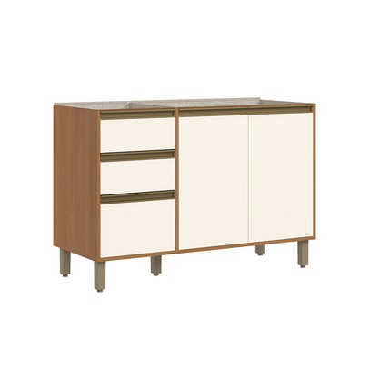 Balcão de Cozinha para Pia 120 Cm Venaly 3 Portas 2 Gavetas Cinamomo/Off White - Henn