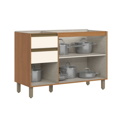 Balcão de Cozinha para Pia 120 Cm Venaly 3 Portas 2 Gavetas Cinamomo/Off White - Henn