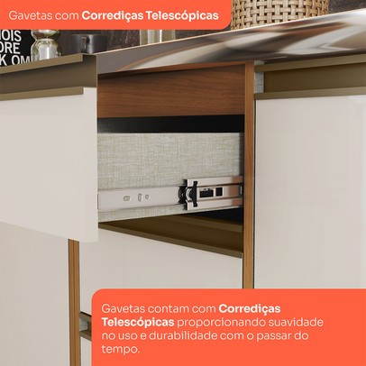 Balcão de Cozinha para Pia 120 Cm Venaly 3 Portas 2 Gavetas Cinamomo/Off White - Henn