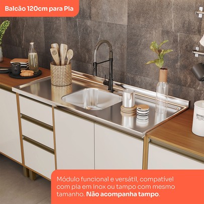 Balcão de Cozinha para Pia 120 Cm Venaly 3 Portas 2 Gavetas Cinamomo/Off White - Henn