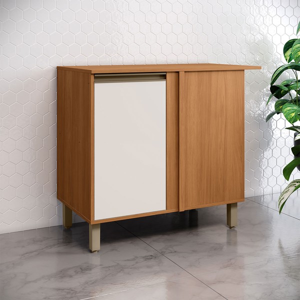 Balcão de Cozinha de Canto 94 Cm Venaly 1 Porta com Tampo Cinamomo/Off White - Henn