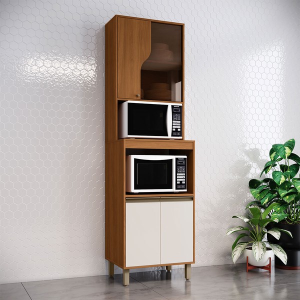Torre Quente Venaly 4 Portas com Vidro Cinamomo/Off White - Henn