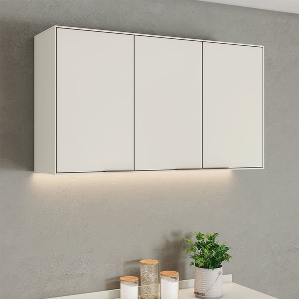 Armário Aéreo Cozinha 120 Cm Fineze 3 Portas 100% Mdf Areia Hp - Henn