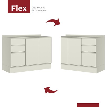 Balcão de Cozinha para Pia 120 Cm Fineze 3 Portas 2 Gavetas 100% Mdf Areia Hp - Henn