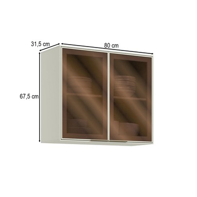 Armário Aéreo Cozinha 80 Cm Fineze 2 Portas com Vidro Reflecta 100% Mdf Areia Hp - Henn