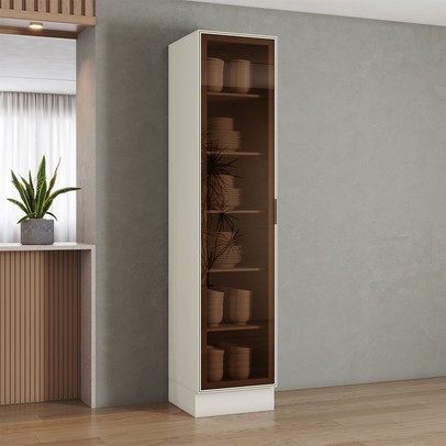 Cristaleira Fineze 1 Porta com Vidro Reflecta 100% Mdf Areia Hp - Henn