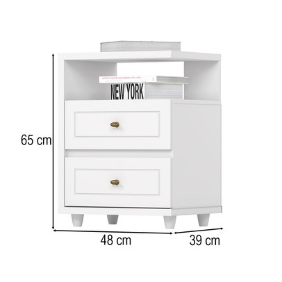 Mesa de Cabeceira Americana 2 Gavetas Branco Hp - Henn