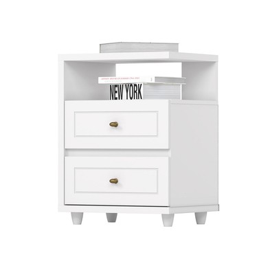 Mesa de Cabeceira Americana 2 Gavetas Branco Hp - Henn