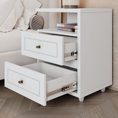 Mesa de Cabeceira Americana 2 Gavetas Branco Hp - Henn