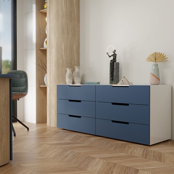 Cômoda Madri 6 Gavetas Azul/Branco - Panorama Móveis