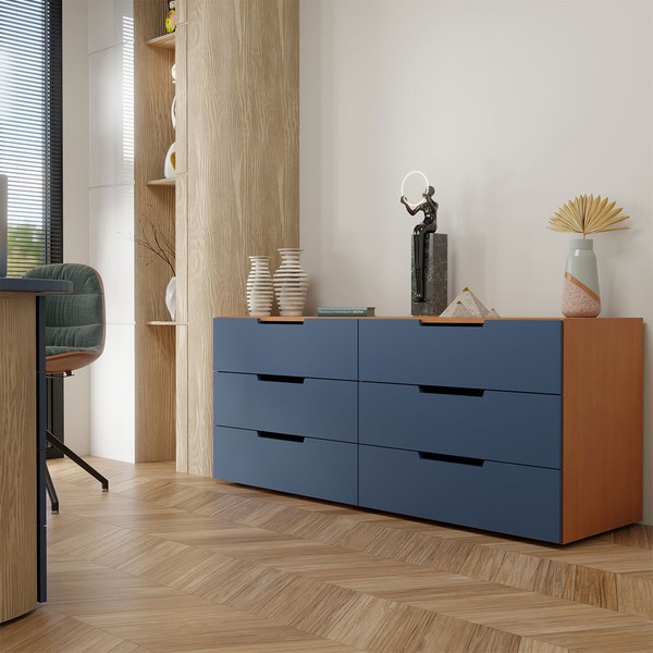 Cômoda Madri 6 Gavetas Azul/Freijó - Panorama Móveis