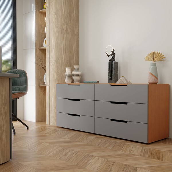 Cômoda Madri 6 Gavetas Cinza/Freijó - Panorama Móveis