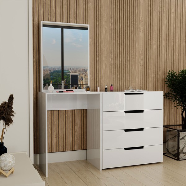 Cômoda Milão 4 Gavetas com Espelho Branco - Panorama Móveis