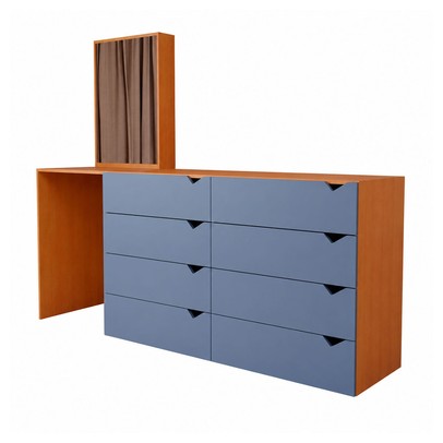 Cômoda Veneza 8 Gavetas com Espelho Azul/Freijó - Panorama Móveis