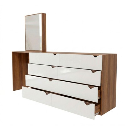 Cômoda Veneza 8 Gavetas com Espelho Branco/Freijó - Panorama Móveis