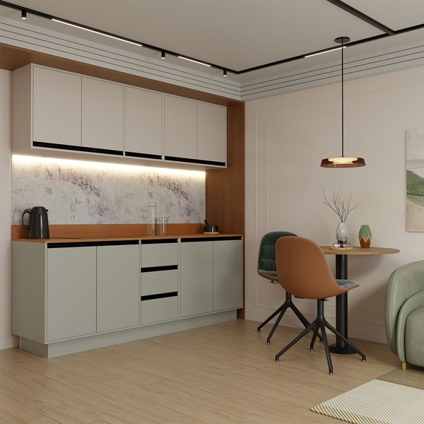 Cozinha Completa Monza 9 Portas 3 Gavetas Verde Oliva/Creme - Panorama Móveis