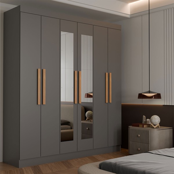Guarda-Roupa Casal Albuquerque 6 Portas 2 Gavetas 100% Mdf com Espelho Onix - Panorama Móveis